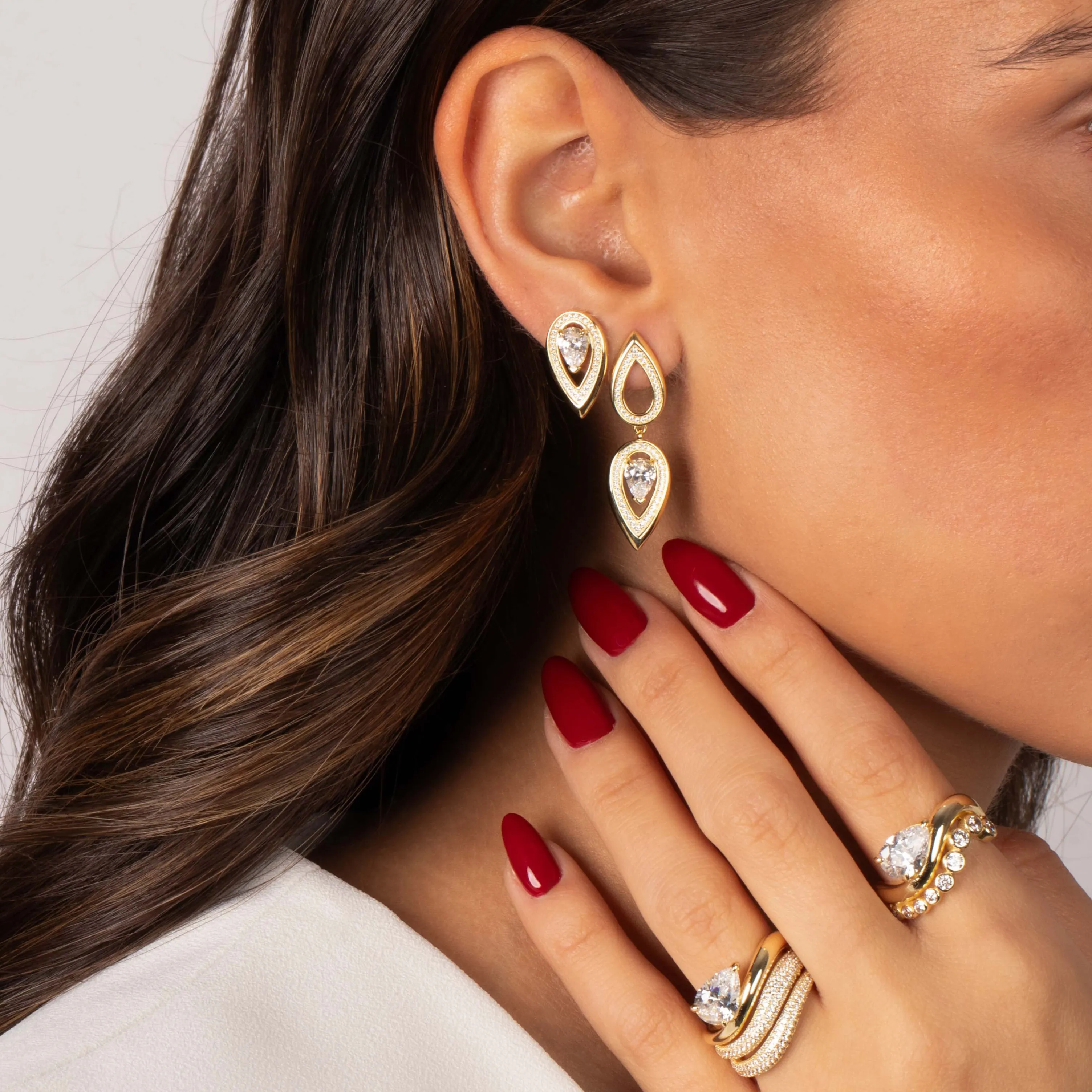 Solid/Pave Waved Triple Band W/ Pear Stone Ring sold by Adina Eden's product image thumbnail 3