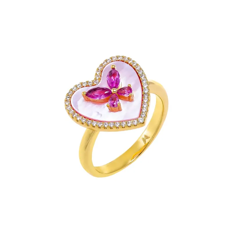 Pink CZ Butterfly Heart Stone Ring sold by Adina Eden's
