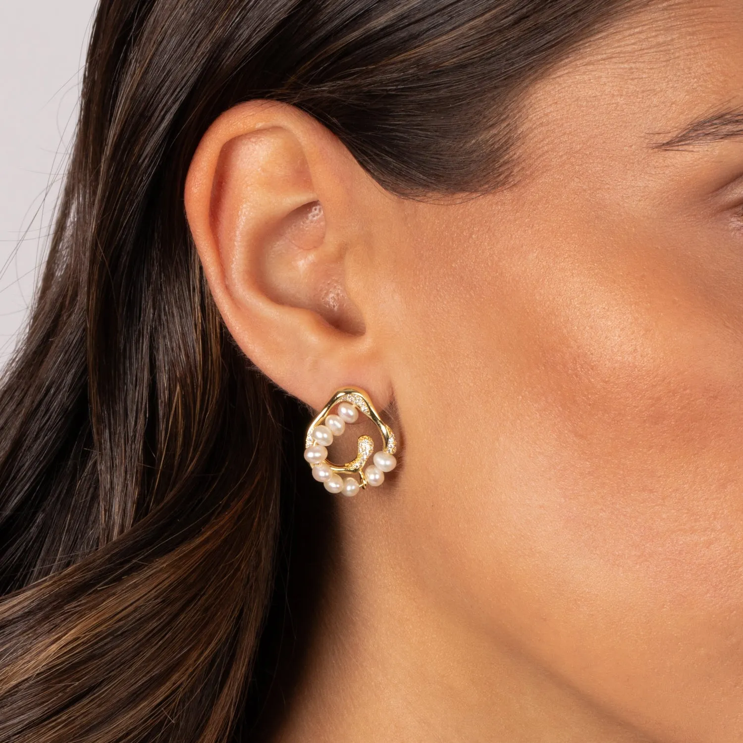 CZ Pave & Pearl Swirl On The Ear Stud Earring sold by Adina Eden's product image thumbnail 2