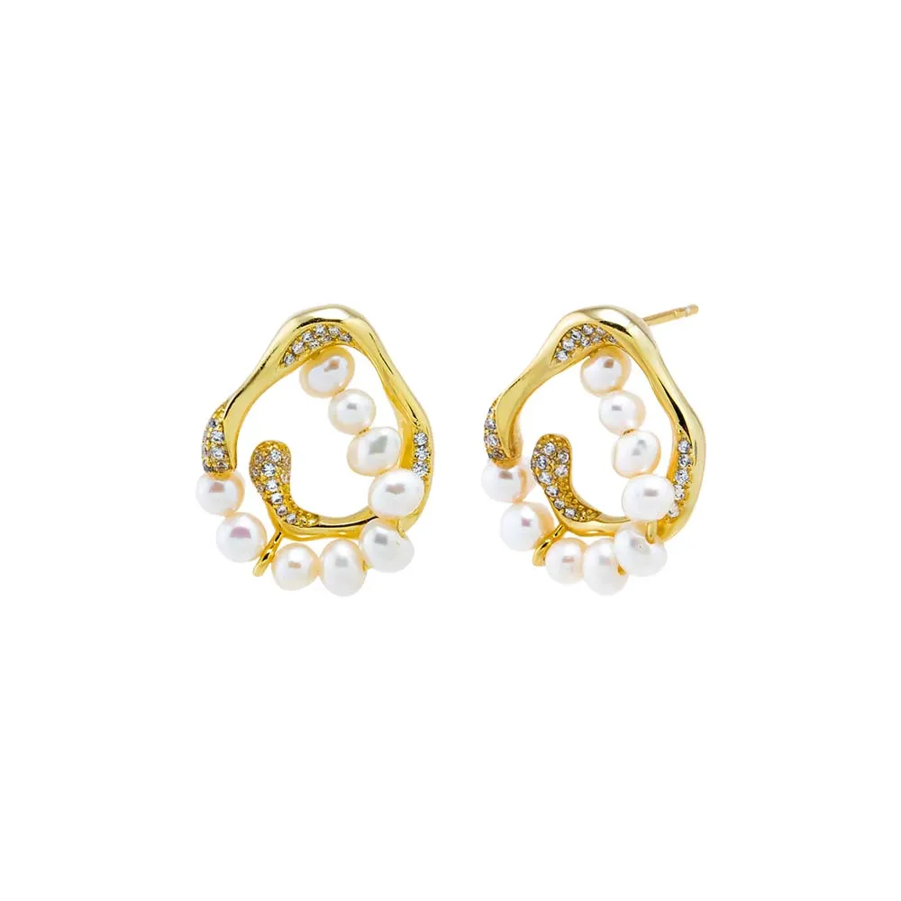 CZ Pave & Pearl Swirl On The Ear Stud Earring sold by Adina Eden's