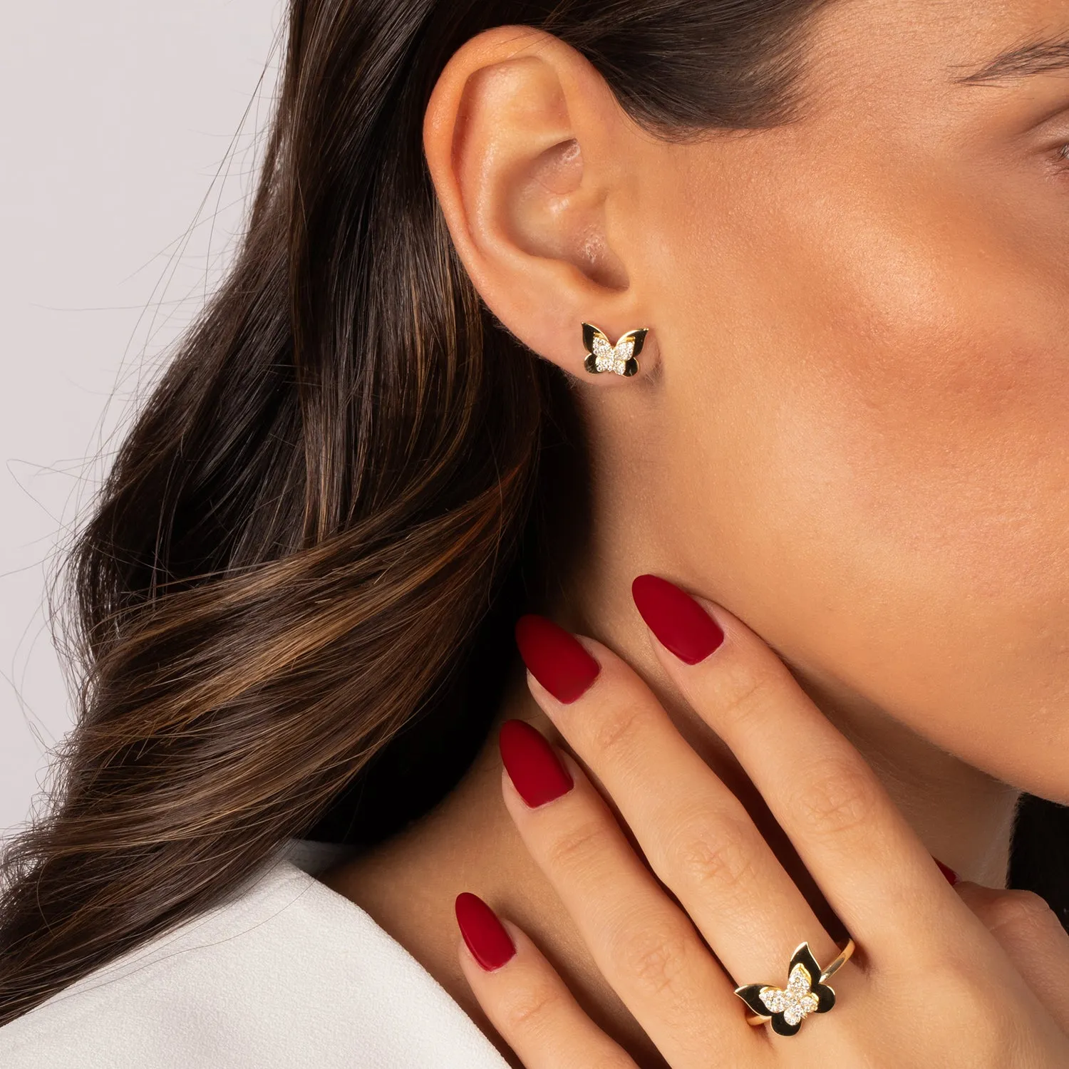 Pave Butterfly Accented Stud Earring sold by Adina Eden's product image thumbnail 3