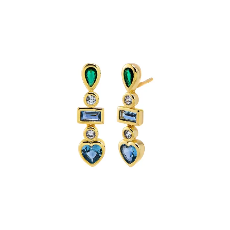 Colored Multi Shape Drop Bezel Stud Earring sold by Adina Eden's