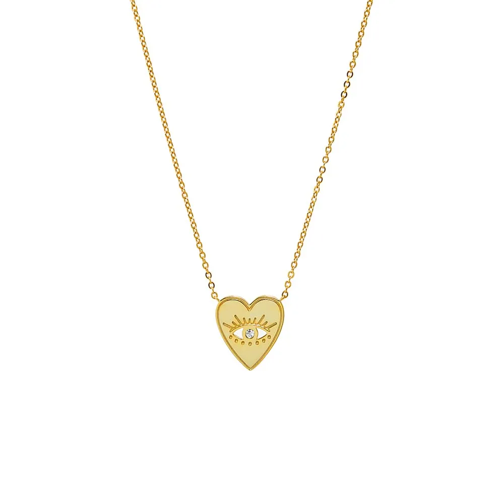 CZ Evil Eye Mini Heart Pendant Necklace sold by Adina Eden's