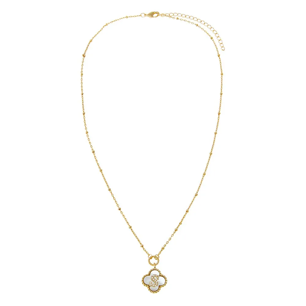 Pave Initial Four Leaf Clover Stone Necklace sold by Adina Eden's product image thumbnail 2
