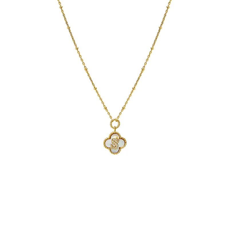 Pave Initial Four Leaf Clover Stone Necklace sold by Adina Eden's