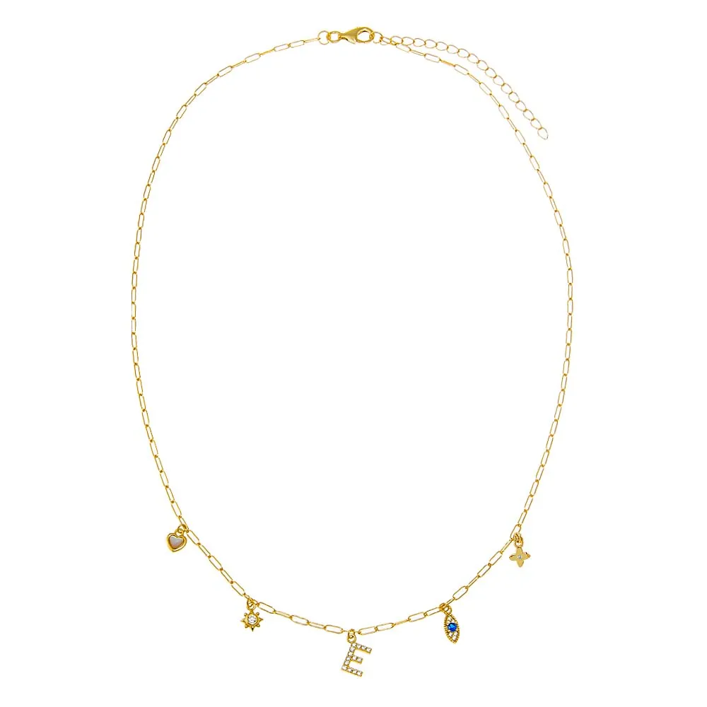 Pave Initial & Charms Paperclip Necklace sold by Adina Eden's product image thumbnail 2