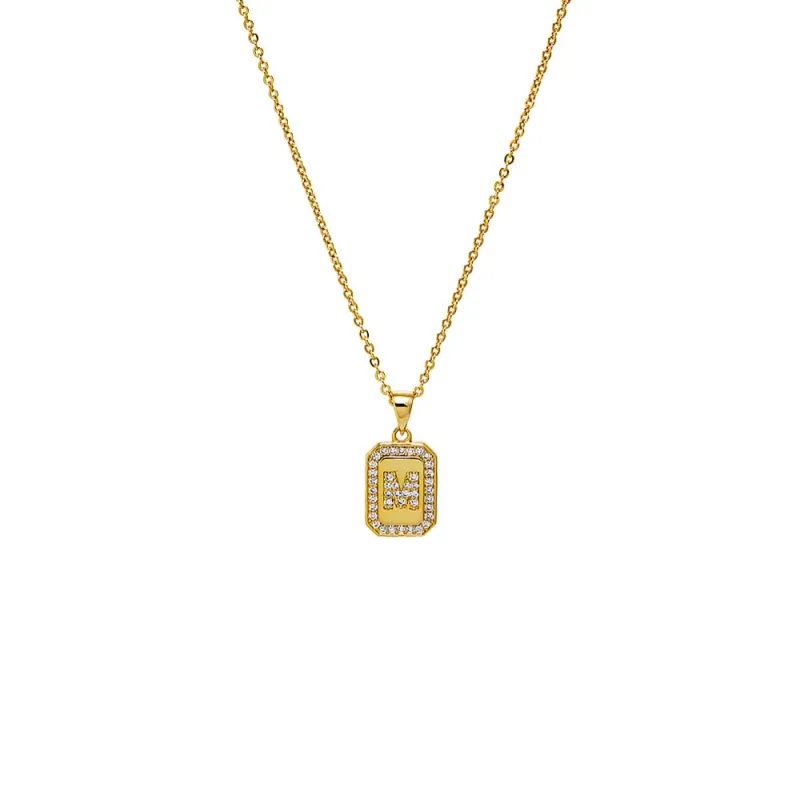 Pave Initial Dog Tag Pendant Necklace sold by Adina Eden's