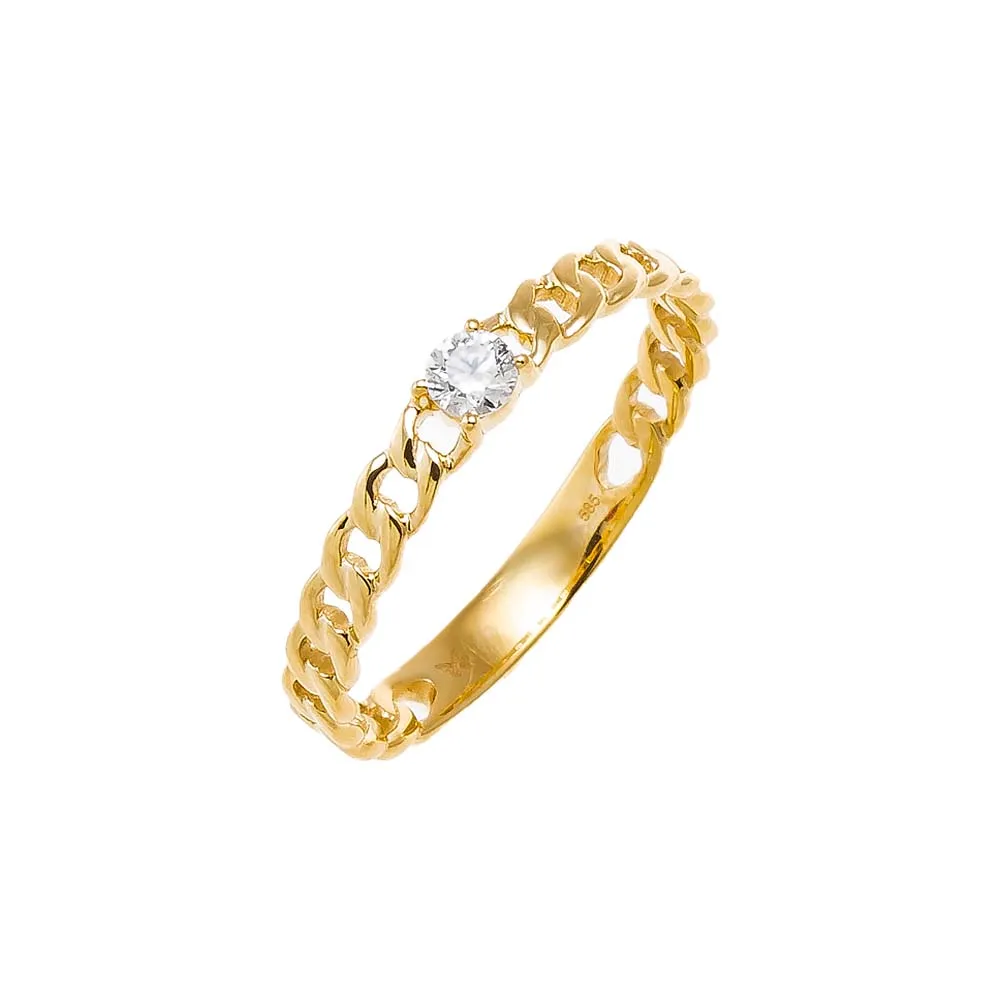 Diamond Solitaire Cuban Chain Ring 14K sold by Adina Eden's