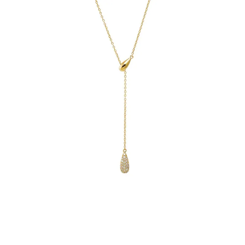 Diamond Pave Drop Teardrop Lariat Necklace 14K sold by Adina Eden's
