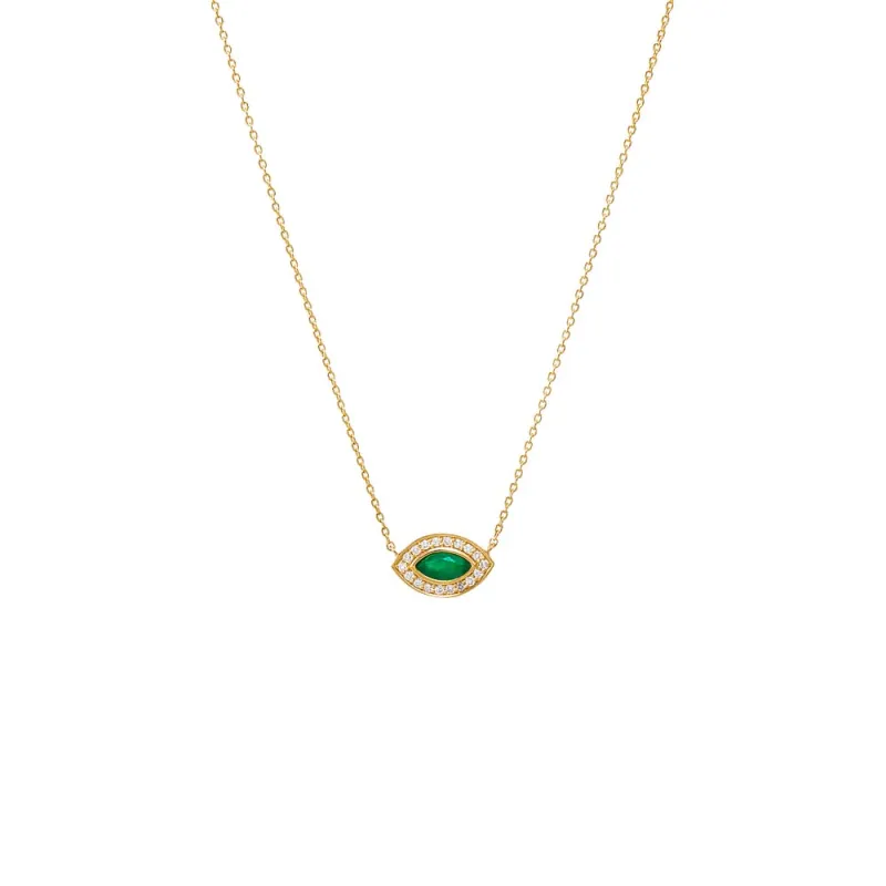Diamond Pave & Emerald Evil Eye Necklace 14K sold by Adina Eden's