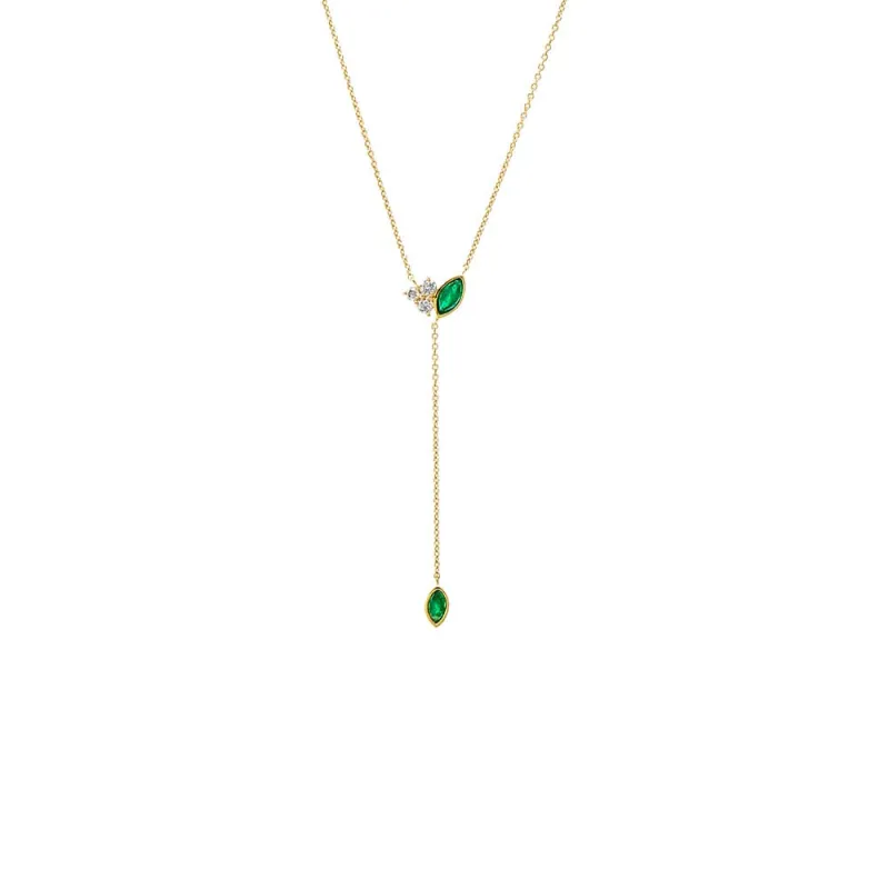 Diamond X Emerald Drop Lariat Necklace 14K sold by Adina Eden's