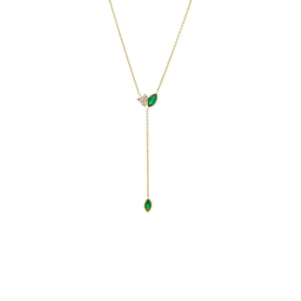 Diamond X Emerald Drop Lariat Necklace 14K sold by Adina Eden's