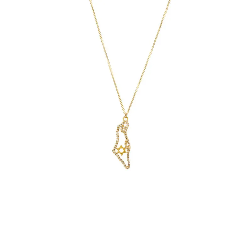 Diamond Pave Open Map Of Israel Necklace 14K sold by Adina Eden's