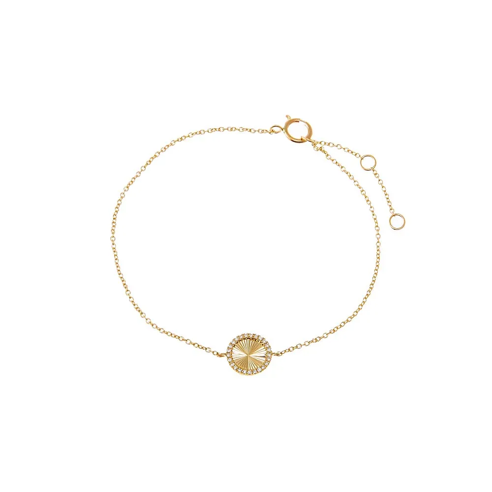 Diamond Pave Ridged Disc Bracelet 14K sold by Adina Eden's