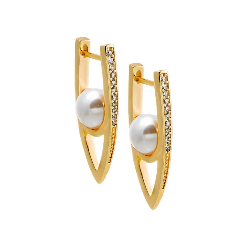 Pave & Pearl Huggie Earring sold by Adina Eden's