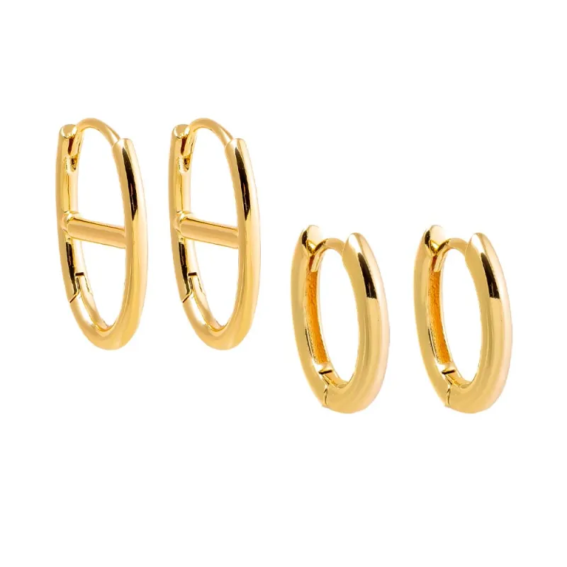 Solid Mariner & Oval Huggie Earring Combo Set sold by Adina Eden's