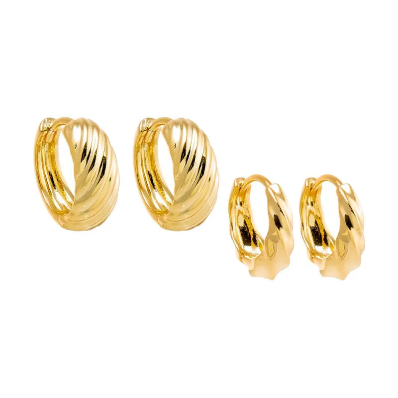 Solid Curved & Ridged Huggie Earring Combo Set sold by Adina Eden's