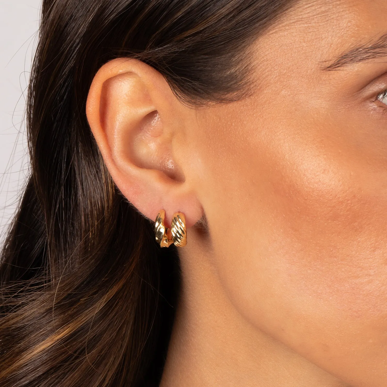 Solid Curved & Ridged Huggie Earring Combo Set sold by Adina Eden's product image thumbnail 2