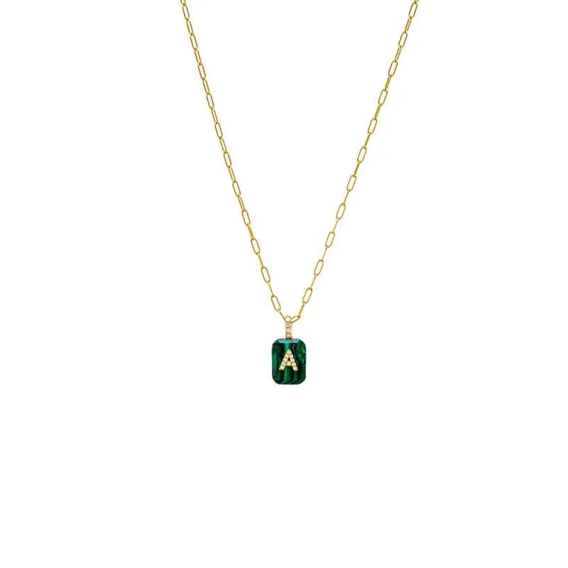 Pave Initial X Malachite Dog Tag Necklace sold by Adina Eden's