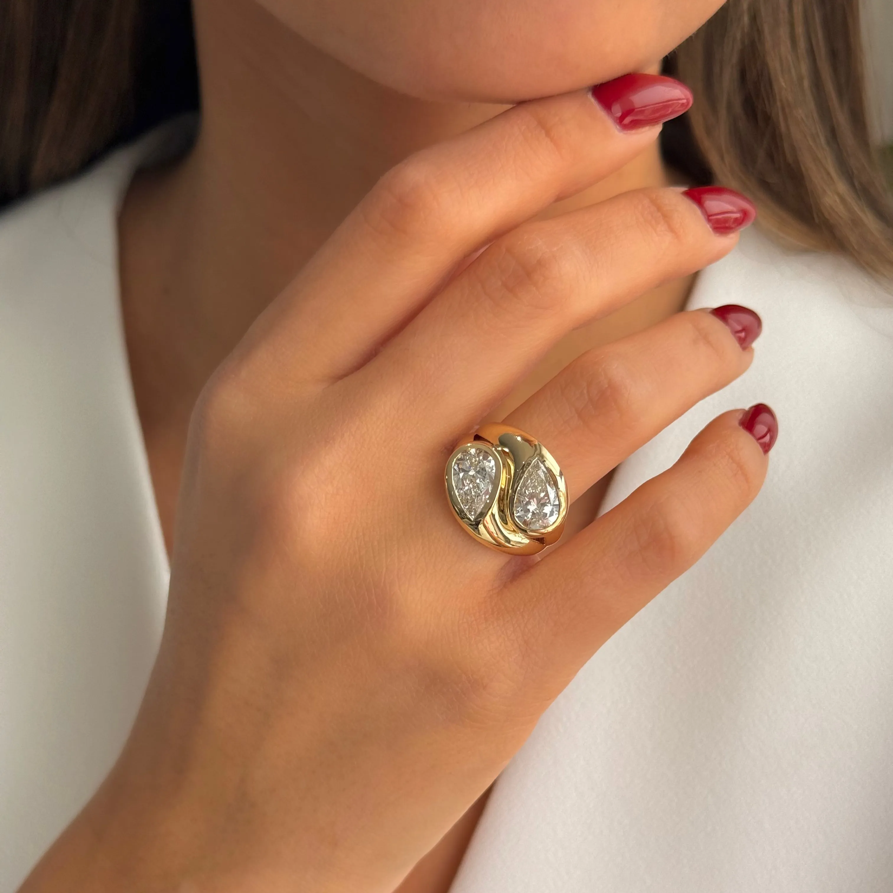 Lab Grown Diamond Double Pear Bezel Ring 14K sold by Adina Eden's product image thumbnail 2