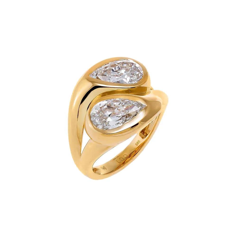 Lab Grown Diamond Double Pear Bezel Ring 14K sold by Adina Eden's