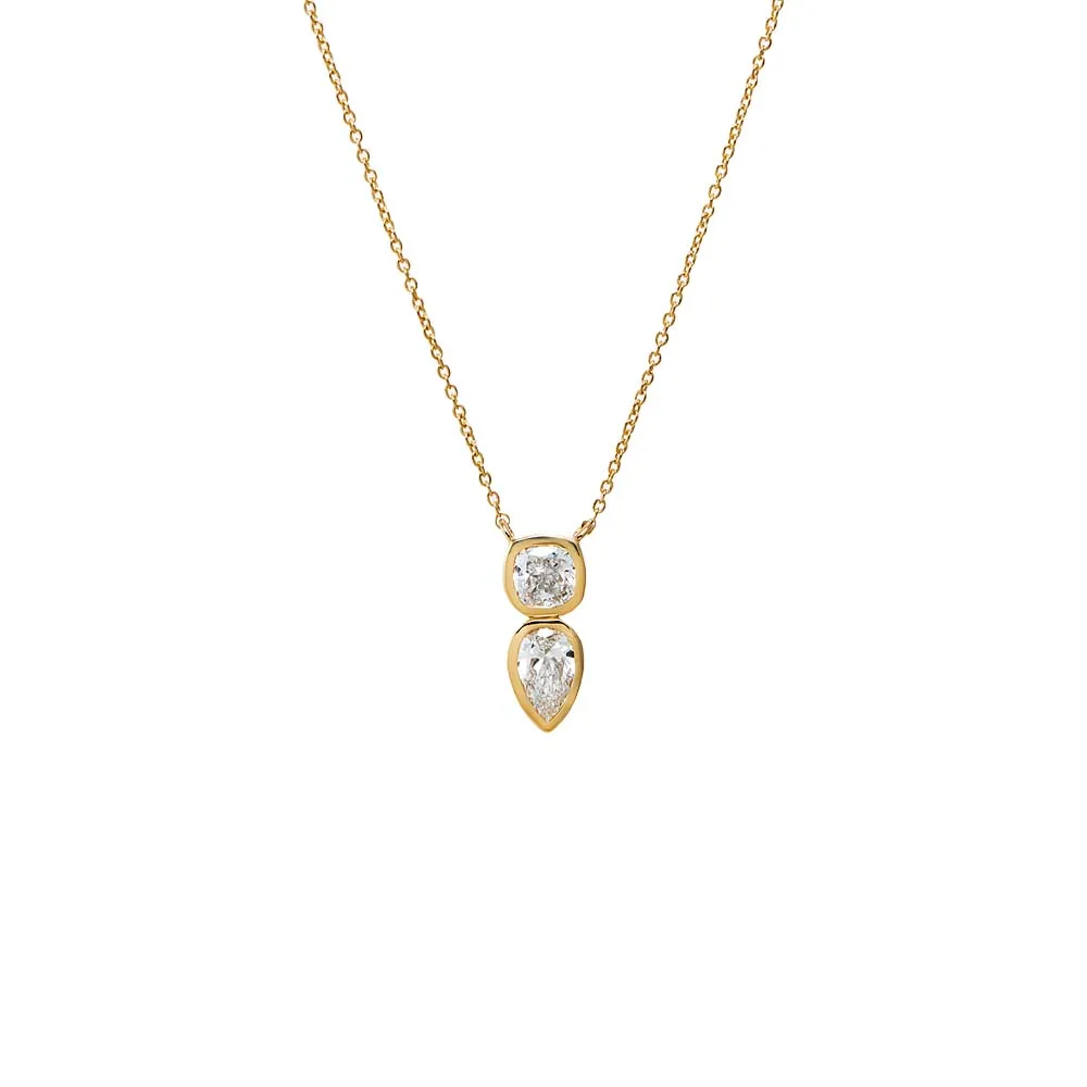 Lab Grown Diamond Double Stone Bezel Pendant Necklace 14K sold by Adina Eden's