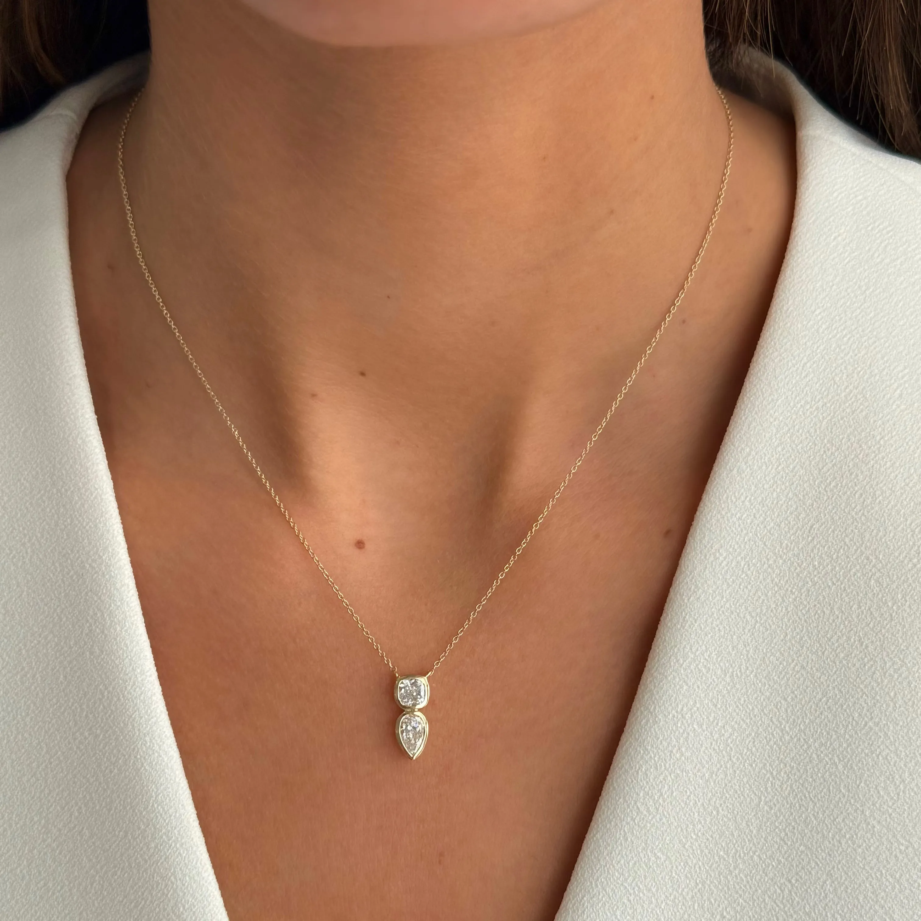 Lab Grown Diamond Double Stone Bezel Pendant Necklace 14K sold by Adina Eden's product image thumbnail 2