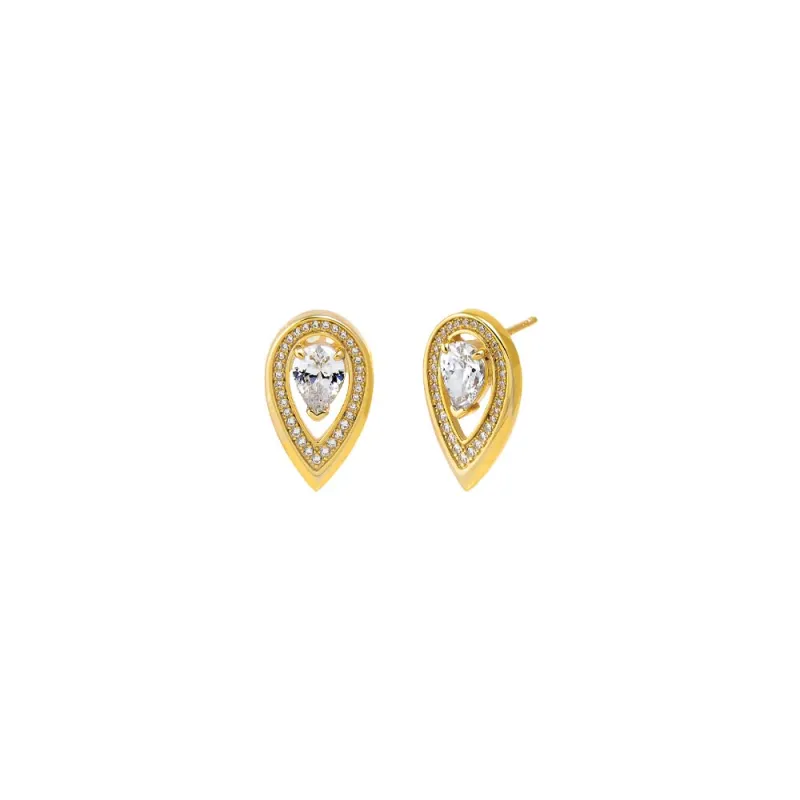 Teardrop Stone Pave Rimmed Stud Earring sold by Adina Eden's