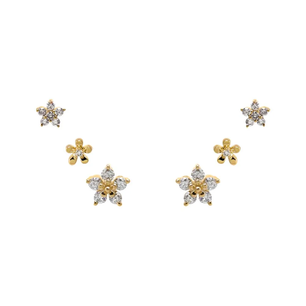 Diamond Multi Flower Stud Earring Combo Set 14K sold by Adina Eden's