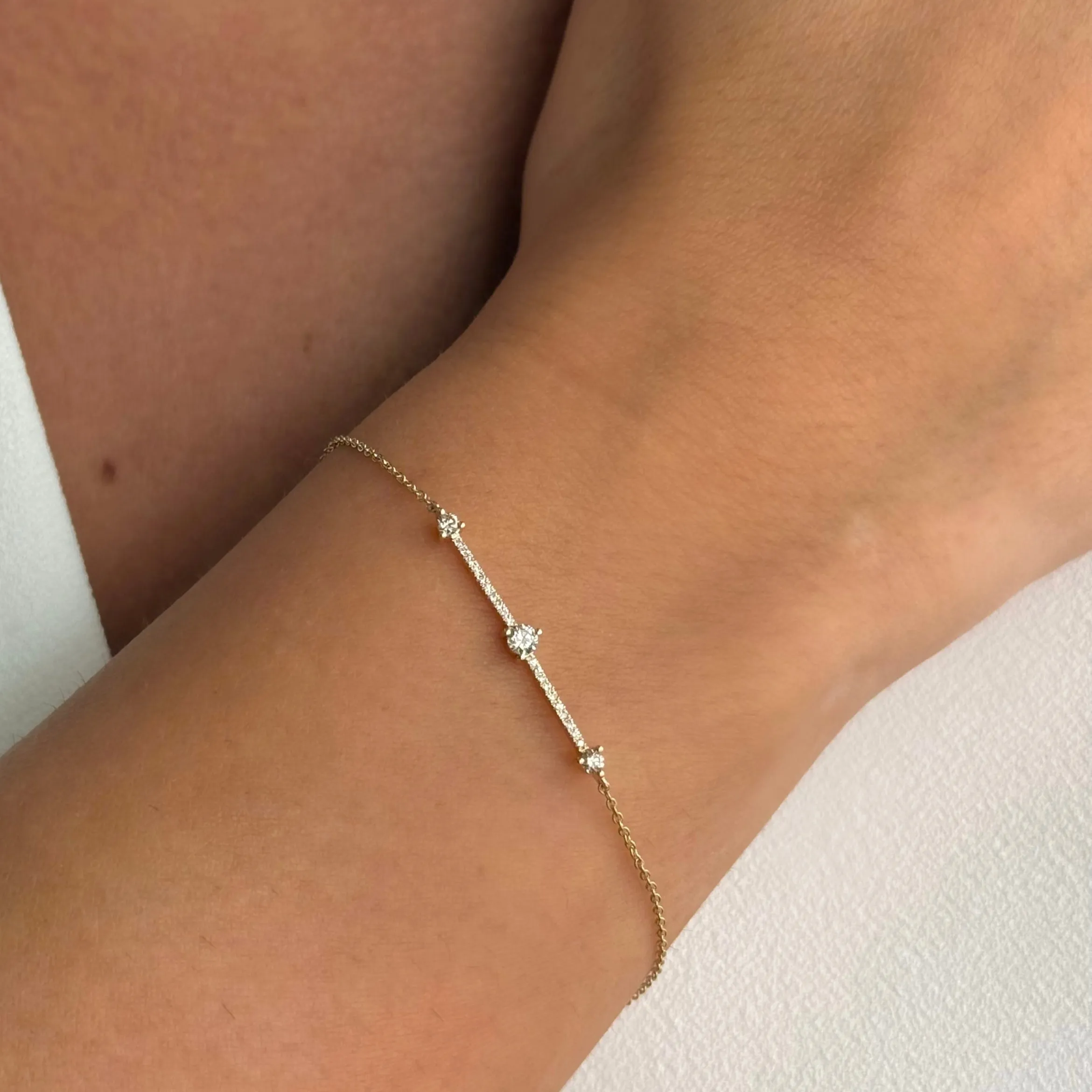 Scattered Diamond W/ Pave Bar Bracelet 14K sold by Adina Eden's product image thumbnail 2