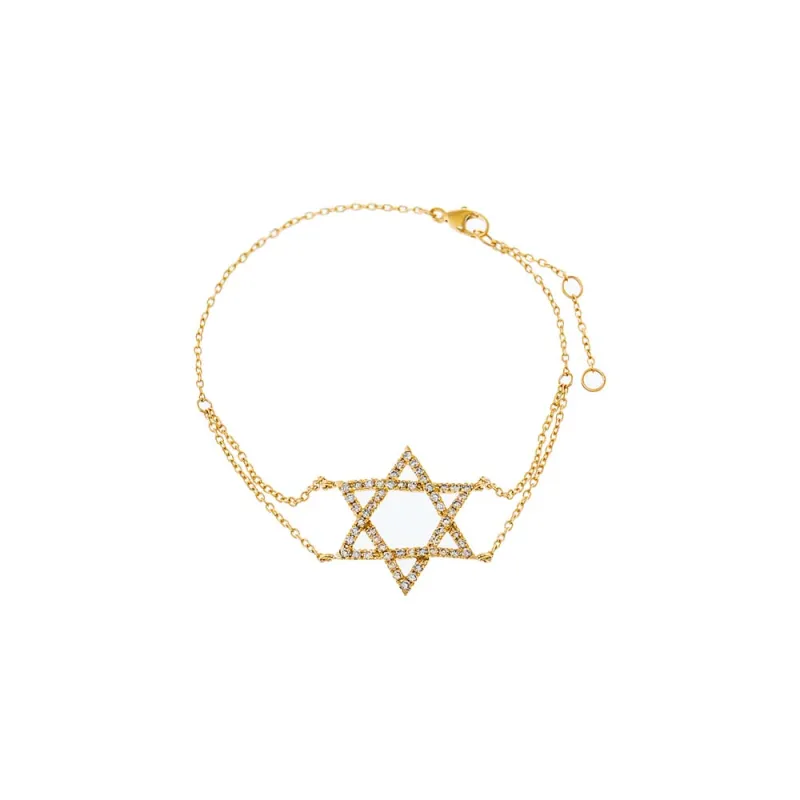 Diamond Pave Star Of David Double Chain Bracelet 14K sold by Adina Eden's
