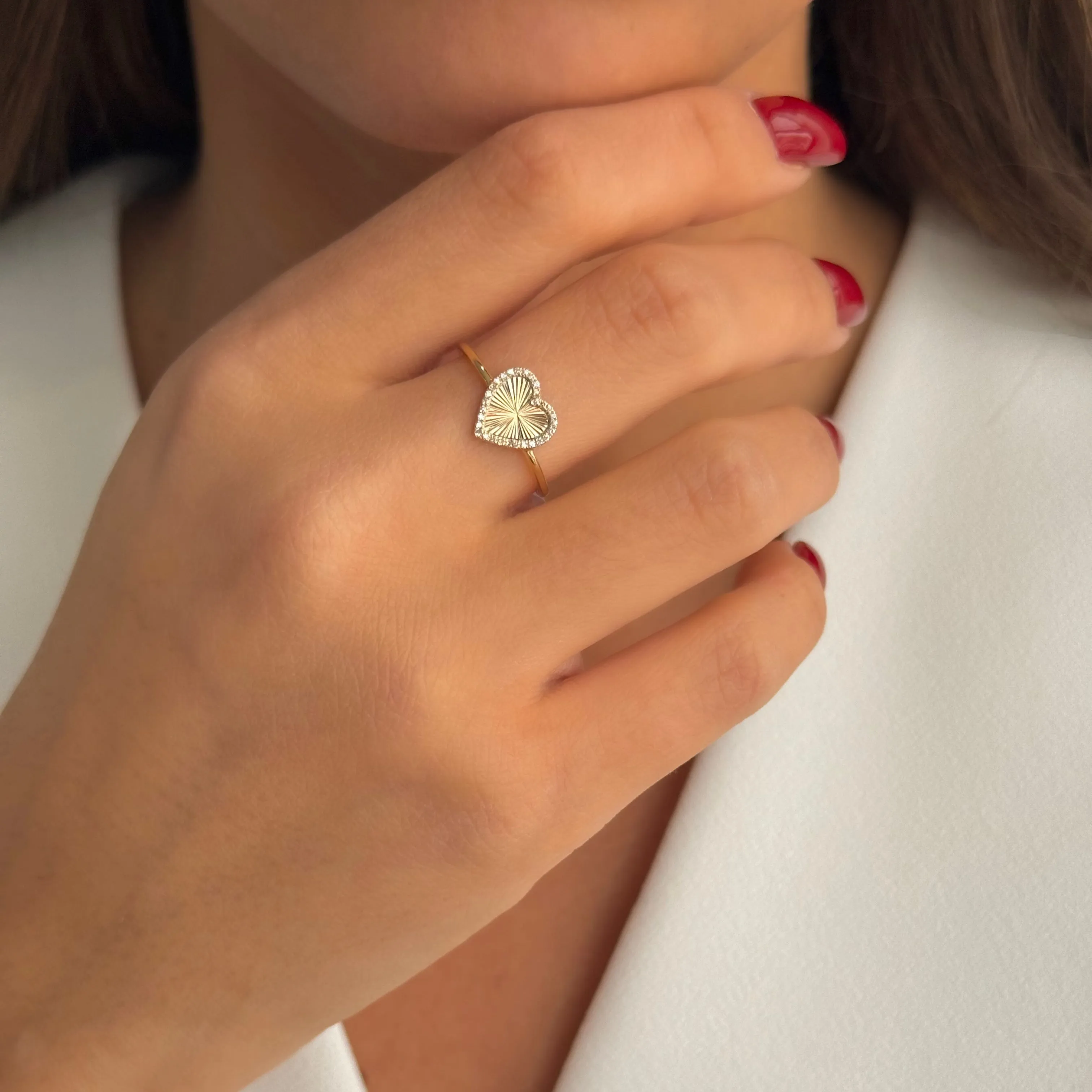 Diamond Pave Ridged Heart Ring 14K sold by Adina Eden's product image thumbnail 2