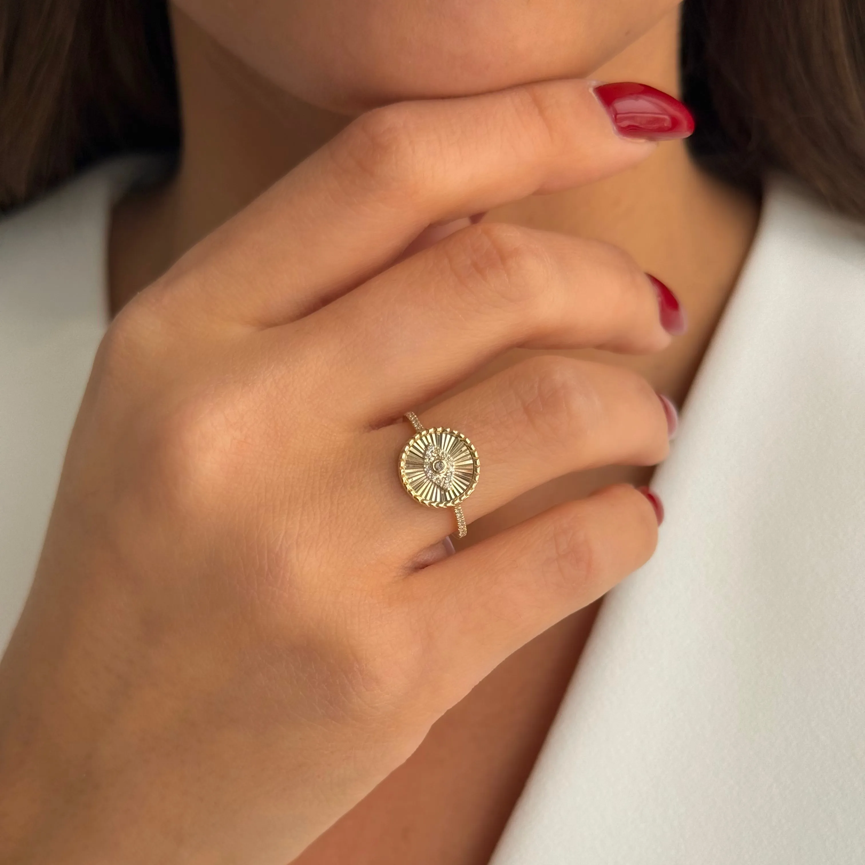 Diamond Pave Evil Eye Disc Ring 14K sold by Adina Eden's product image thumbnail 2