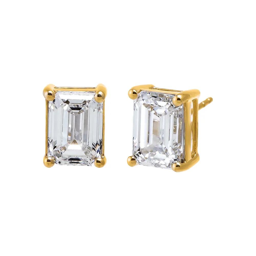 Lab Grown Diamond 6 Carat Emerald Stud Earring 14K sold by Adina Eden's
