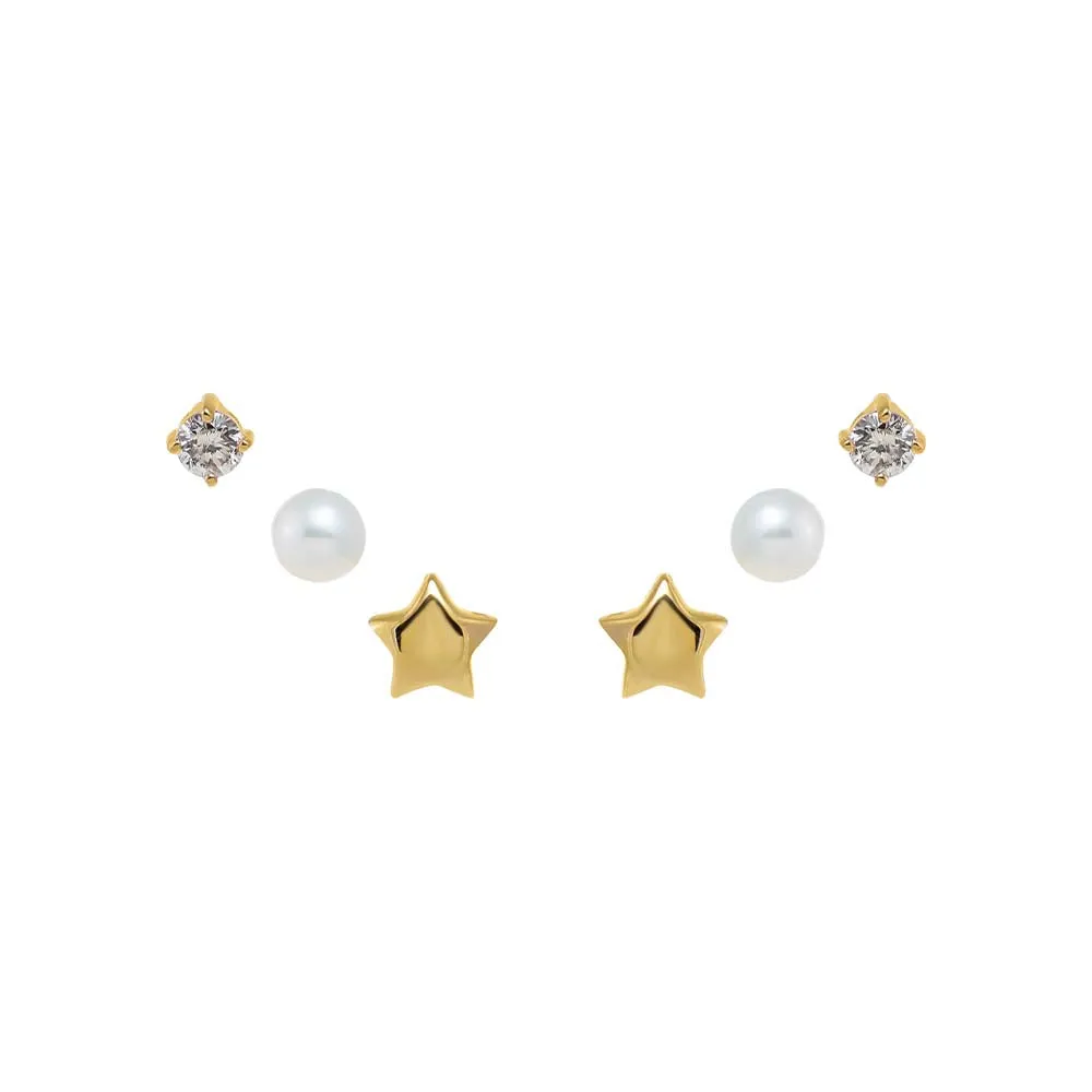 Star, Diamond, & Pearls Stud Earring Combo Set 14K sold by Adina Eden's