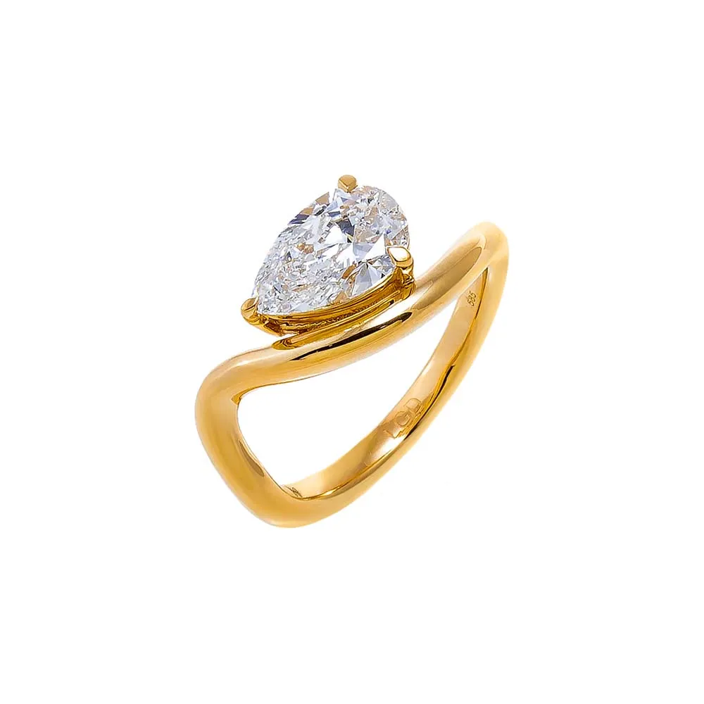 Lab Grown Diamond Pear Curved Pinky Ring 14K sold by Adina Eden's