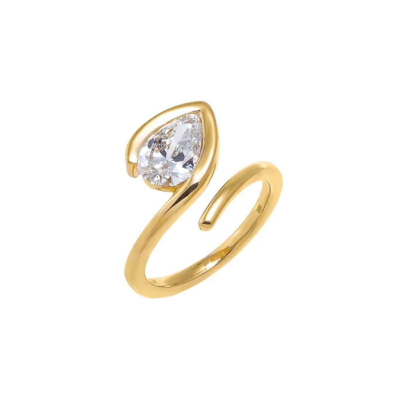 Lab Grown Diamond Pear Bezel Wrap Pinky Ring 14K sold by Adina Eden's