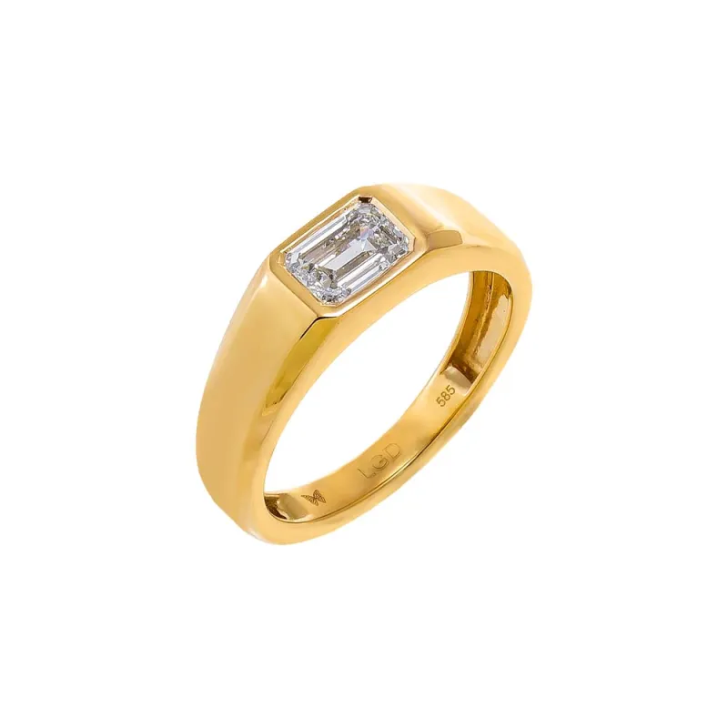 Lab Grown Diamond Emerald Bezel Dome Ring 14K sold by Adina Eden's