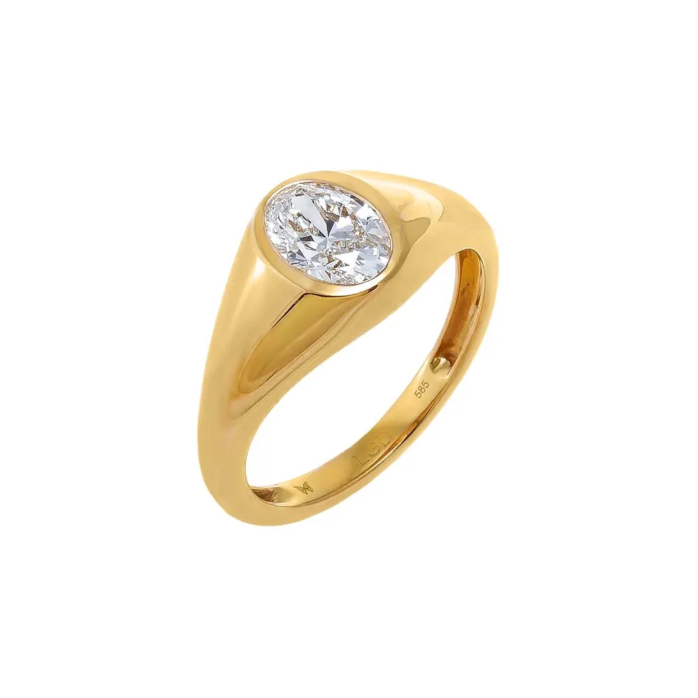 Lab Grown Diamond Oval Bezel Dome Ring 14K sold by Adina Eden's