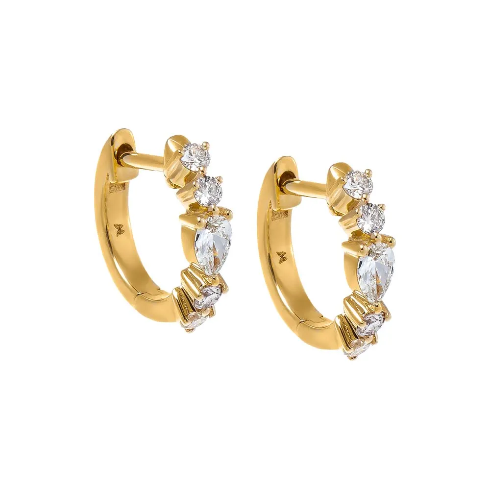 Diamond Pear & Solitaire Huggie Earring 14K sold by Adina Eden's