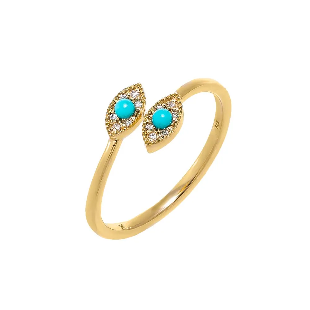 Diamond Pave & Turquoise Evil Eye Wrap Ring 14K sold by Adina Eden's