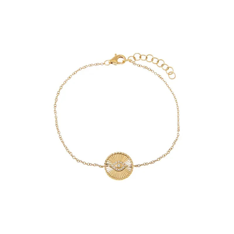 Diamond Pave Evil Eye Ridged Disc Bracelet 14K sold by Adina Eden's