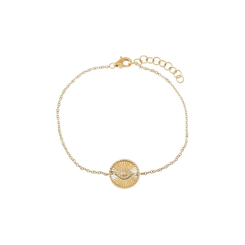 Diamond Pave Evil Eye Ridged Disc Bracelet 14K sold by Adina Eden's