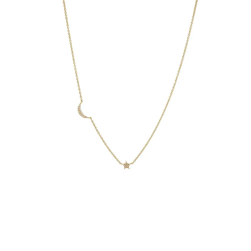 Diamond Pave Star & Moon Necklace 14K sold by Adina Eden's