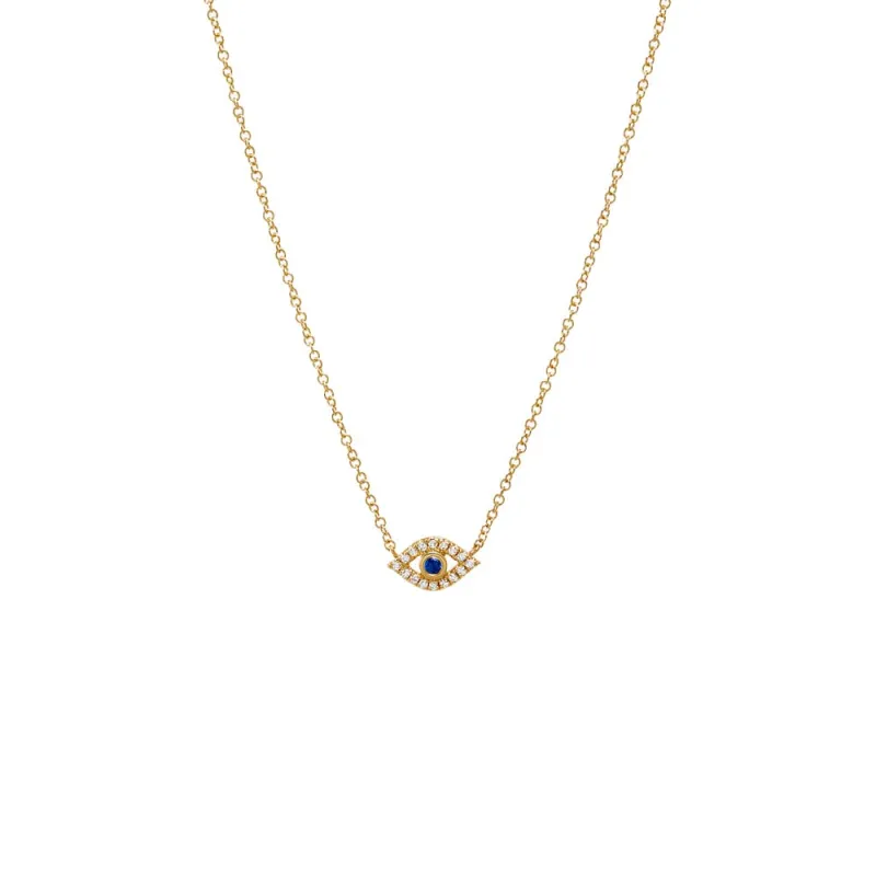 Diamond Pave & Sapphire Blue Cutout Evil Eye Necklace 14K sold by Adina Eden's