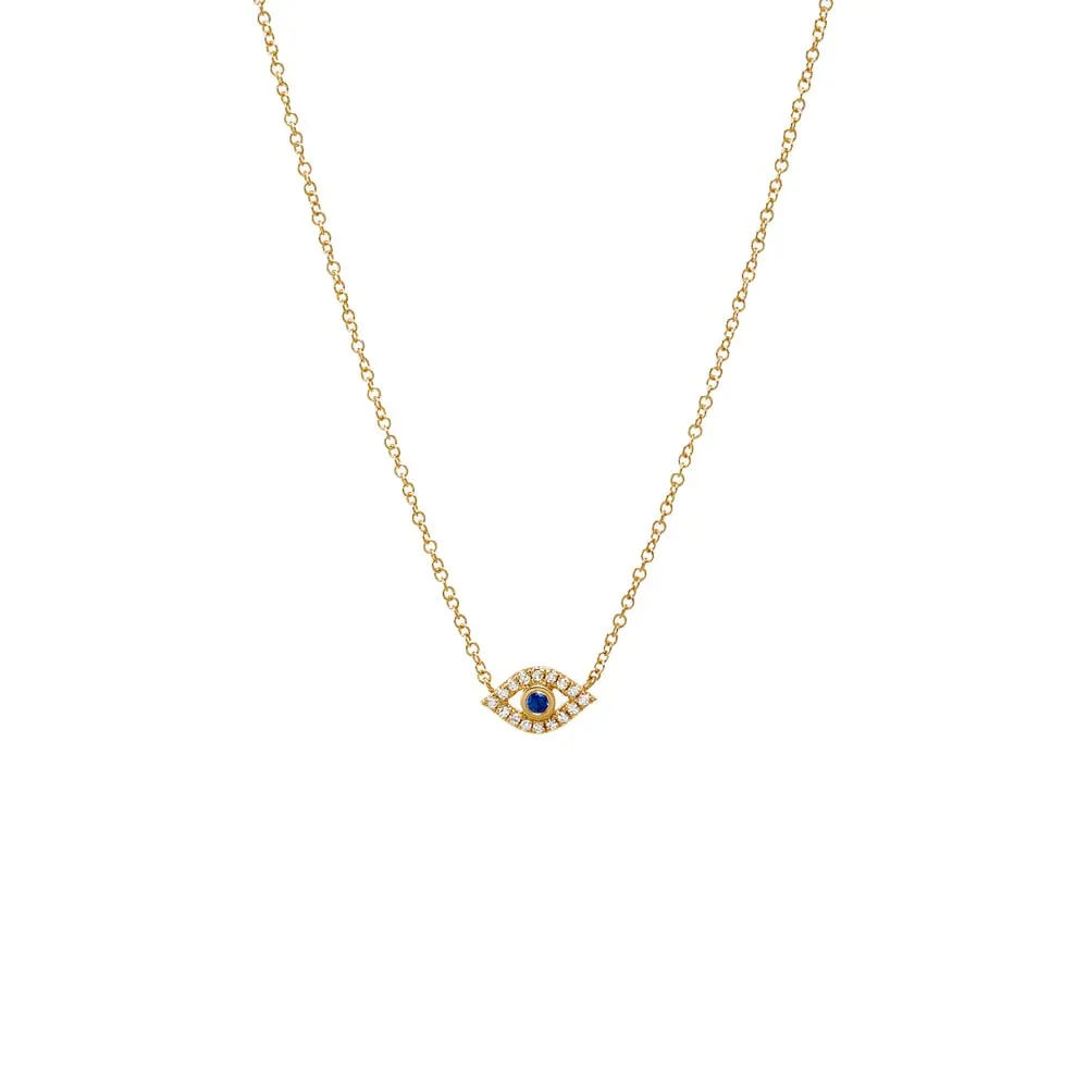 Diamond Pave & Sapphire Blue Cutout Evil Eye Necklace 14K sold by Adina Eden's