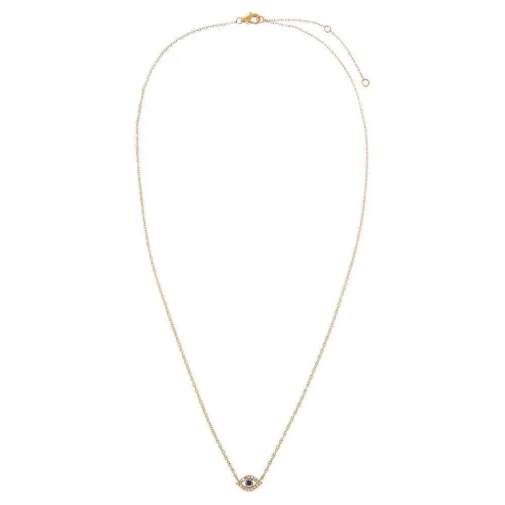 Diamond Pave & Sapphire Blue Cutout Evil Eye Necklace 14K sold by Adina Eden's product image thumbnail 2
