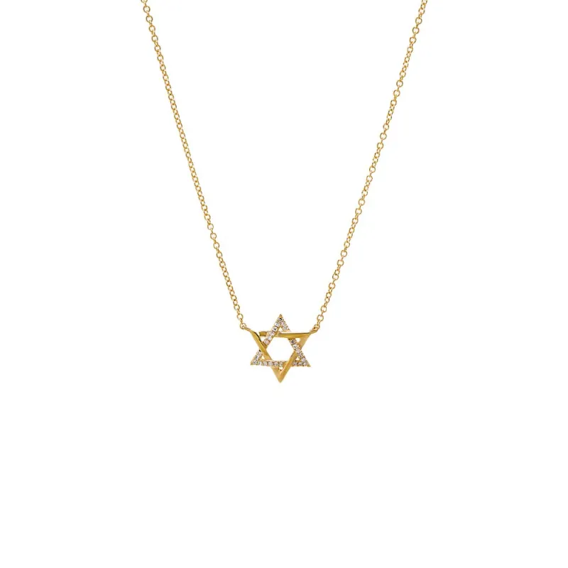 Diamond Solid/Pave Intertwined Star of David Necklace 14K sold by Adina Eden's