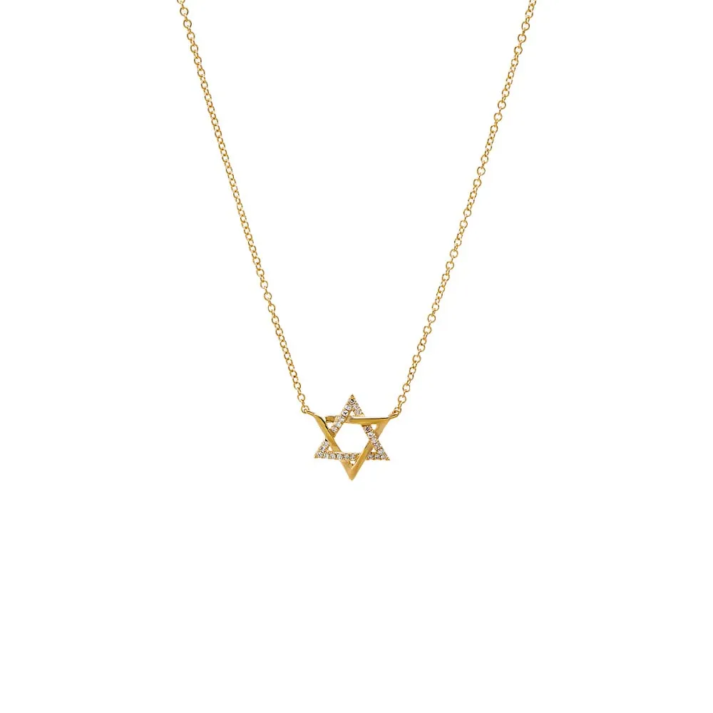 Diamond Solid/Pave Intertwined Star of David Necklace 14K sold by Adina Eden's