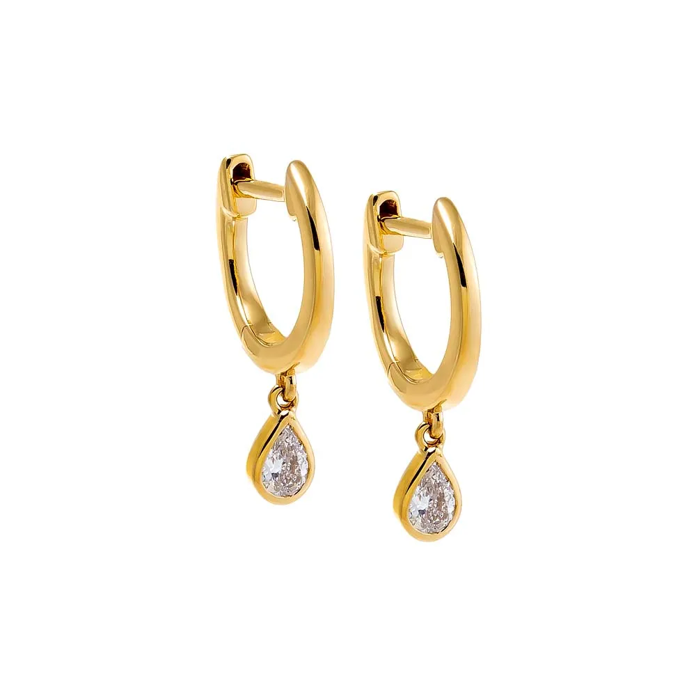 Diamond Pear Bezel Dangling Huggie Earring 14K sold by Adina Eden's